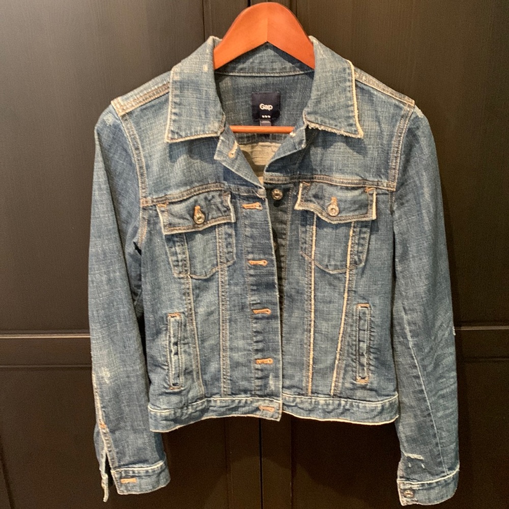 GAP distressed denim jacket, size small